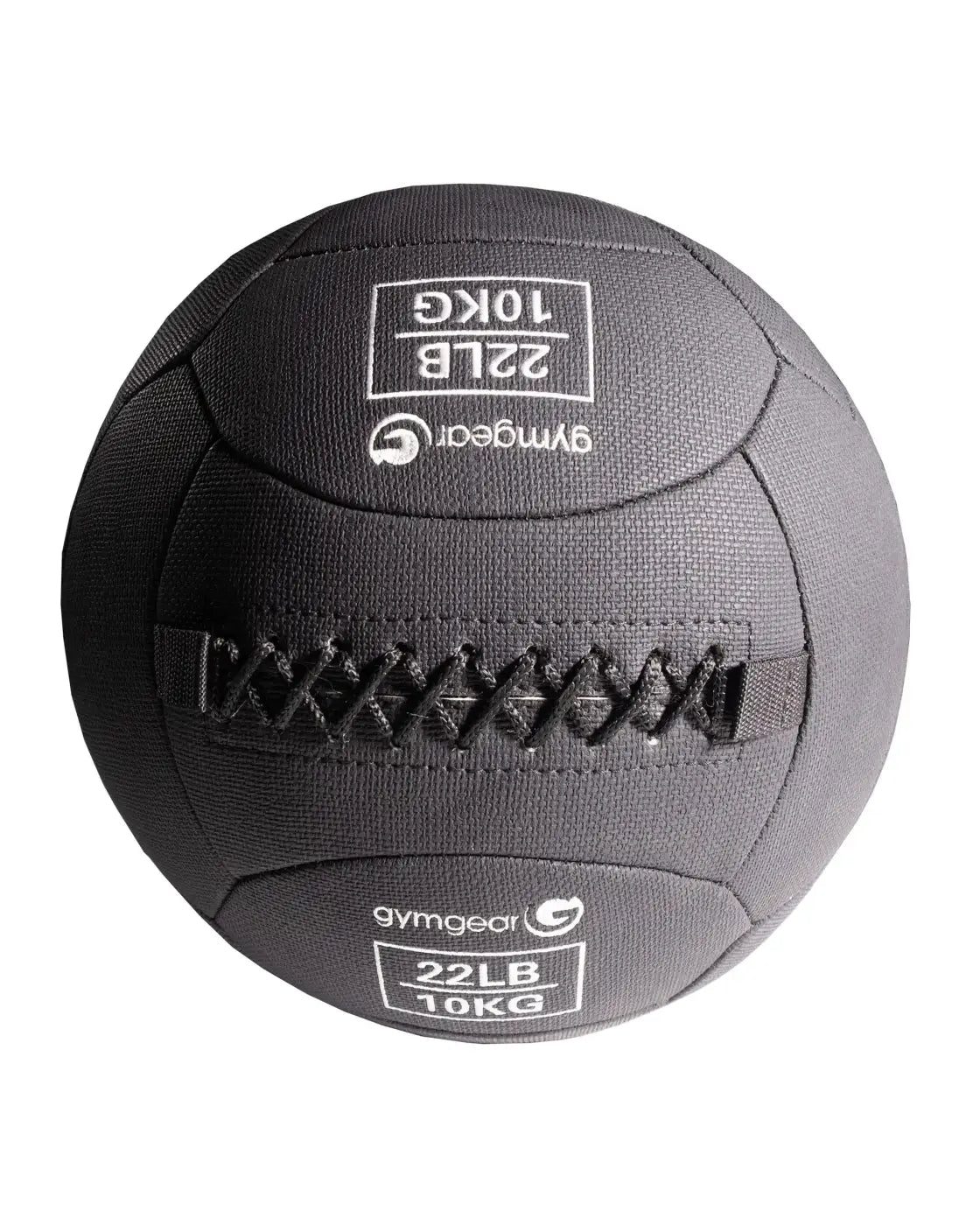 Black gymgear 22lb 10kg wall ball with stitched seams and reinforced handle for home gym workouts