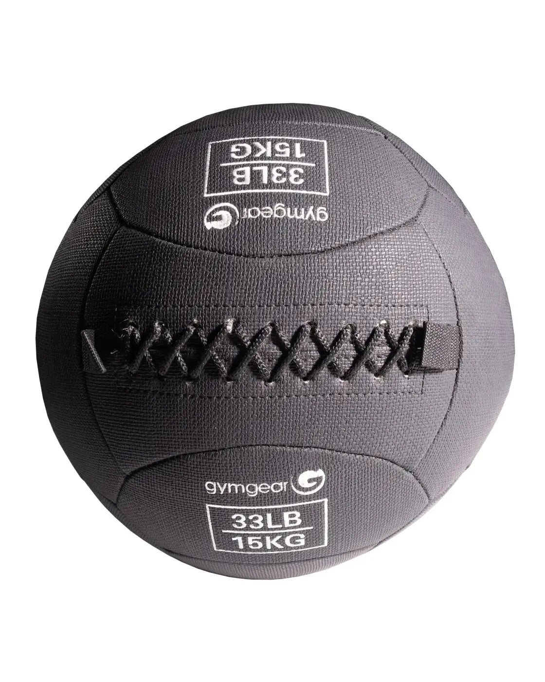 Black gymgear 33lb 15kg medicine ball with stitched seams and reinforced handle for home gym wall ball workouts