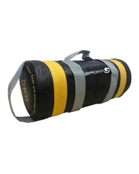 Black and yellow striped 5kg gym gear weighted power bag with gray straps for uk delivery fitness training