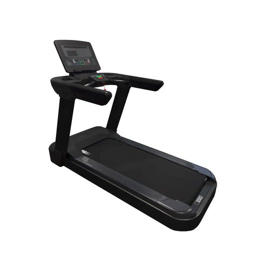Black motorised treadmill with digital display and control panel for home gym use in the UK IHT Encore AC4000