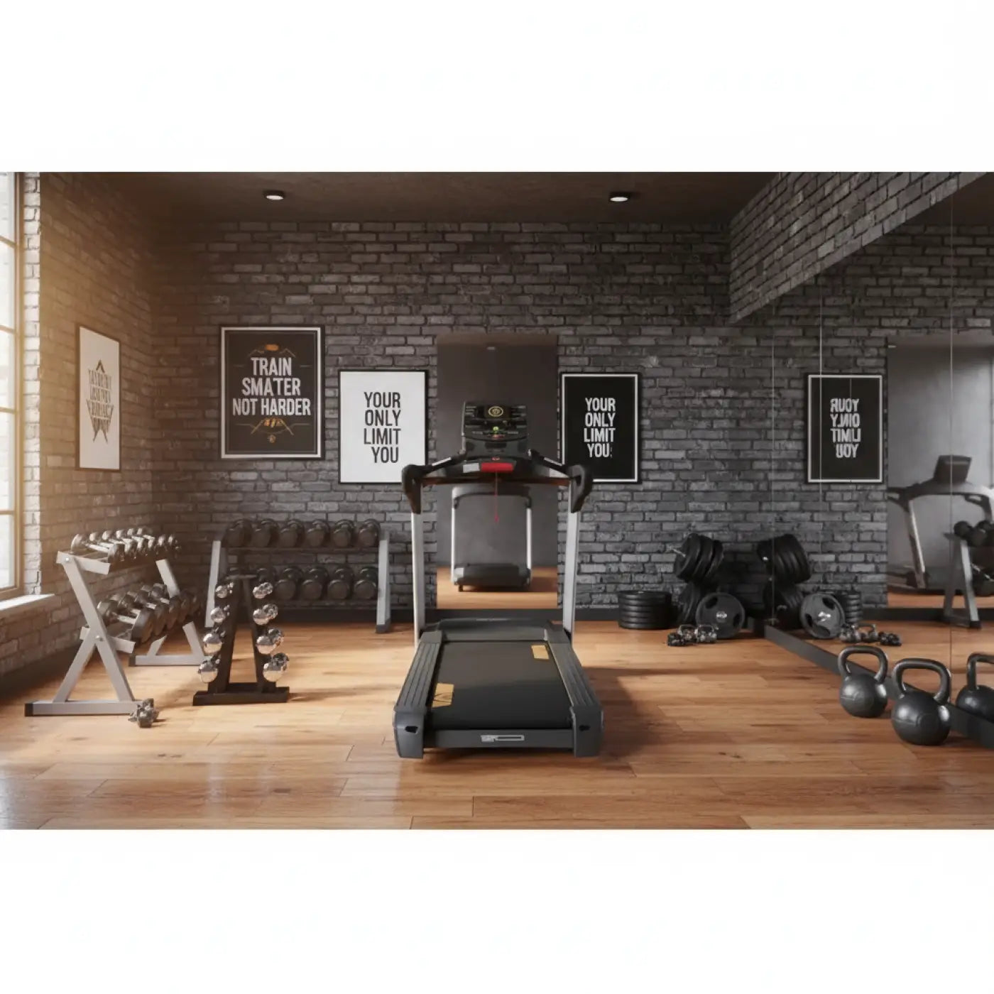 Black IHT Encore motorised treadmill with red accents and digital display for home gym use in the UK