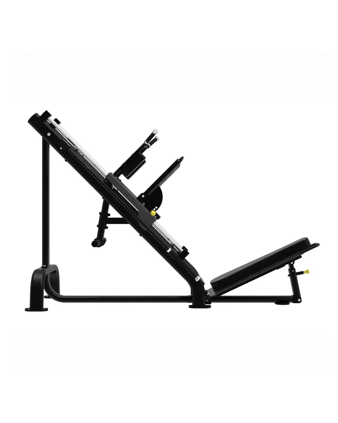 Black metal incline leg press machine with adjustable weight stack and padded seat for home gym use
