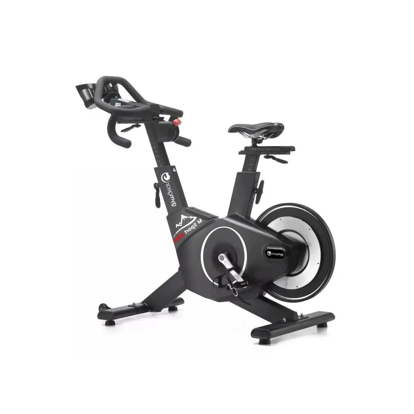 Black m sport elite upright exercise bike with sleek modern design and silver flywheel for home gym use in the UK