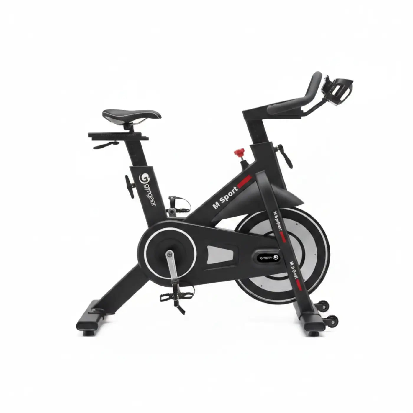 Black m sport elite upright exercise bike with red accents and modern design for home gym use in the UK