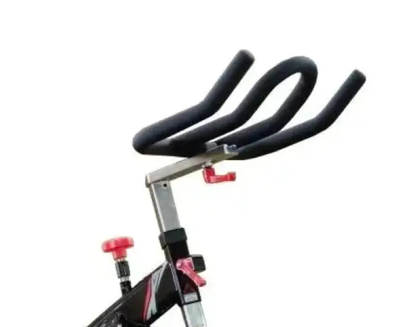 Black ergonomic handlebars with red adjustment knobs on m sport indoor magnetic exercise bike for home gym uk