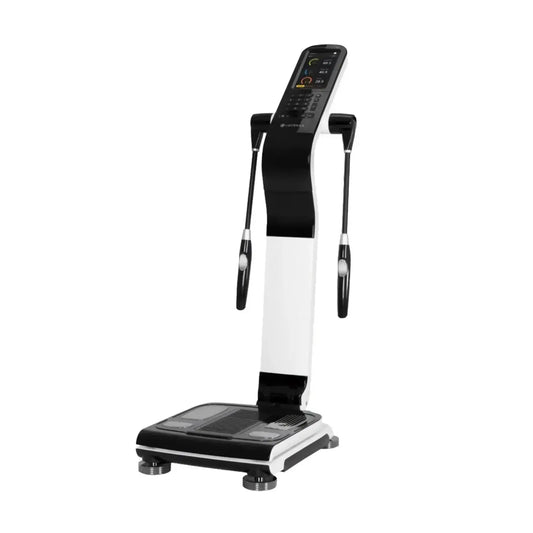 Mediana i30 body analyser black and white smart body composition analyzer with digital display handlebars and foot platform