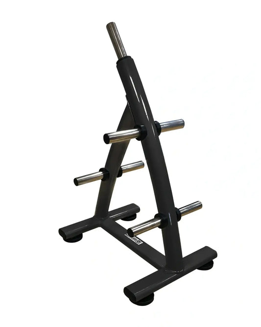 Black metal olympic plate rack with seven horns and four silver chrome bars for organizing weights uk delivery available