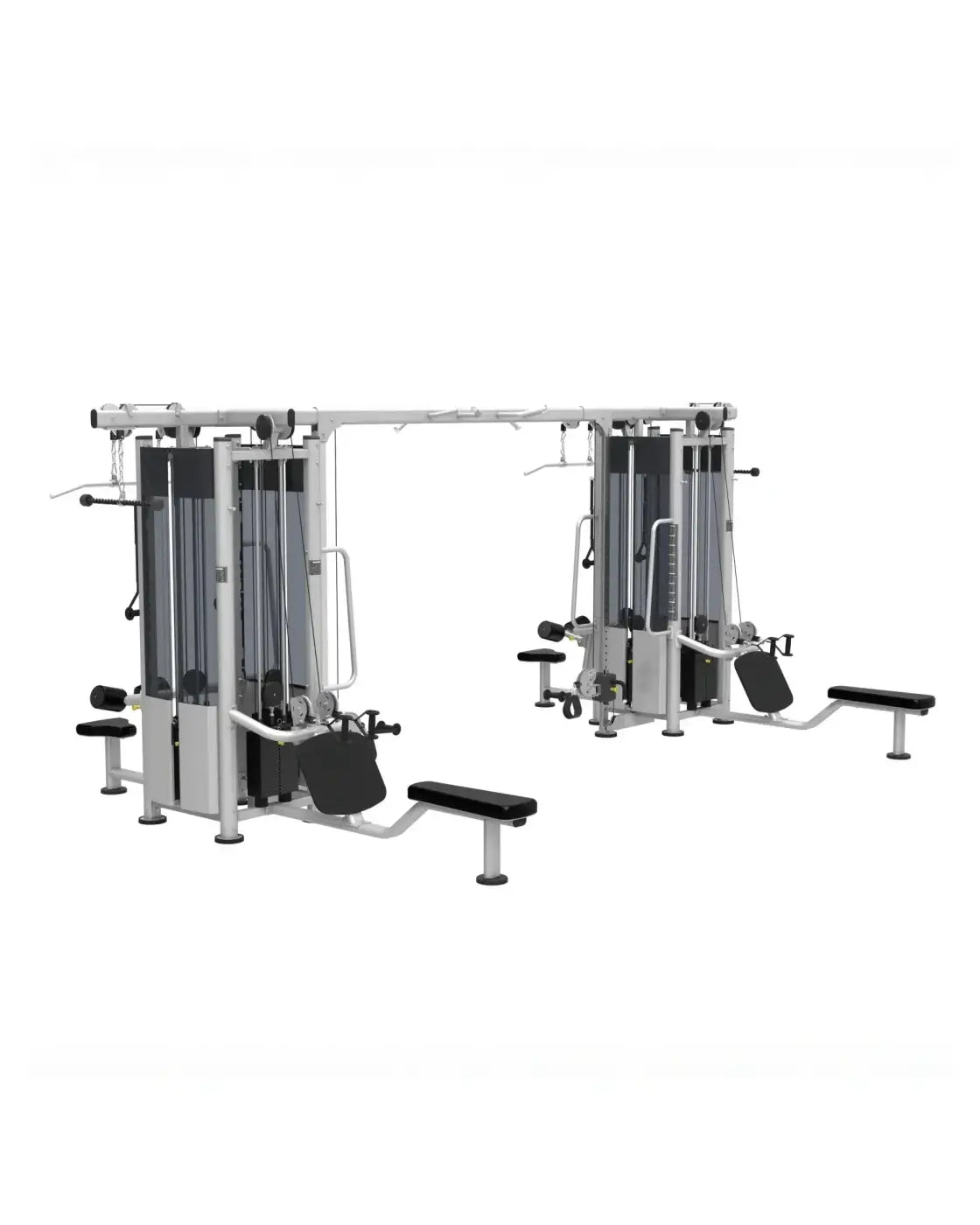 Perform Series 8 stack multi jungle compact design silver and black cable weight training machine with adjustable benches