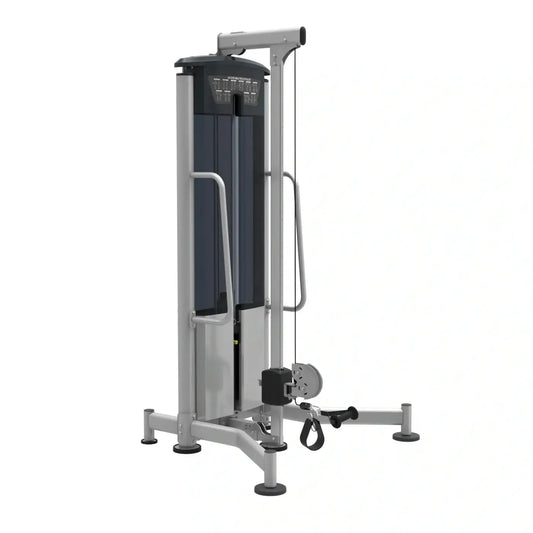 Silver and black perform series adjustable hi lo pulley cable machine with metal frame and ergonomic handles