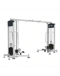 Perform series silver and black cable crossover machine with adjustable weight stacks and pulleys for home gyms