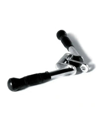 Black and chrome metal pivoting tricep pressdown bar with rubberized grips for cable machines uk delivery