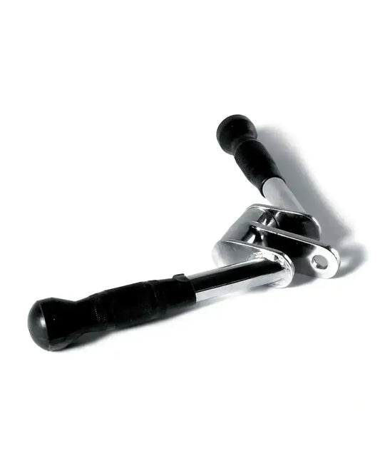 Black and chrome metal pivoting tricep pressdown bar with rubberized grips for cable machines uk delivery