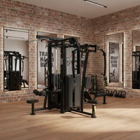Black metal platinum series jungle multi gym with adjustable cables and pulleys compact design for weight training