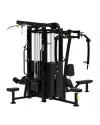 Black platinum series jungle multi gym weight training machine with chrome cables yellow accents and compact design
