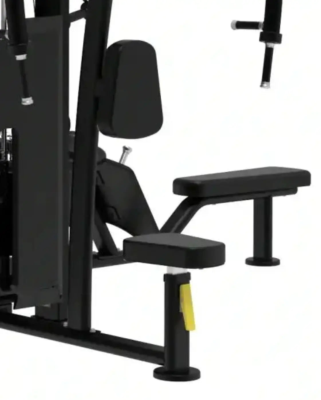Black platinum series jungle multi gym weight bench with padded seat and backrest and yellow adjustment lever