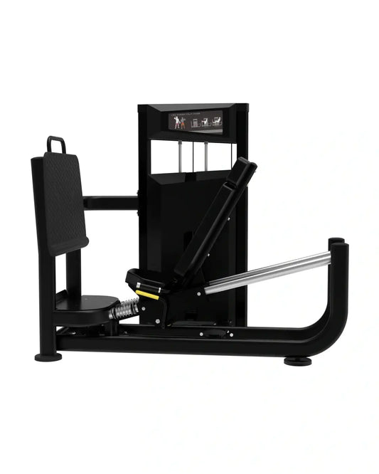 Platinum Series black leg press machine with digital display panel and silver metal bar for strength training