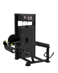 Black platinum series lying leg curl machine with yellow accents and digital display panel for home use