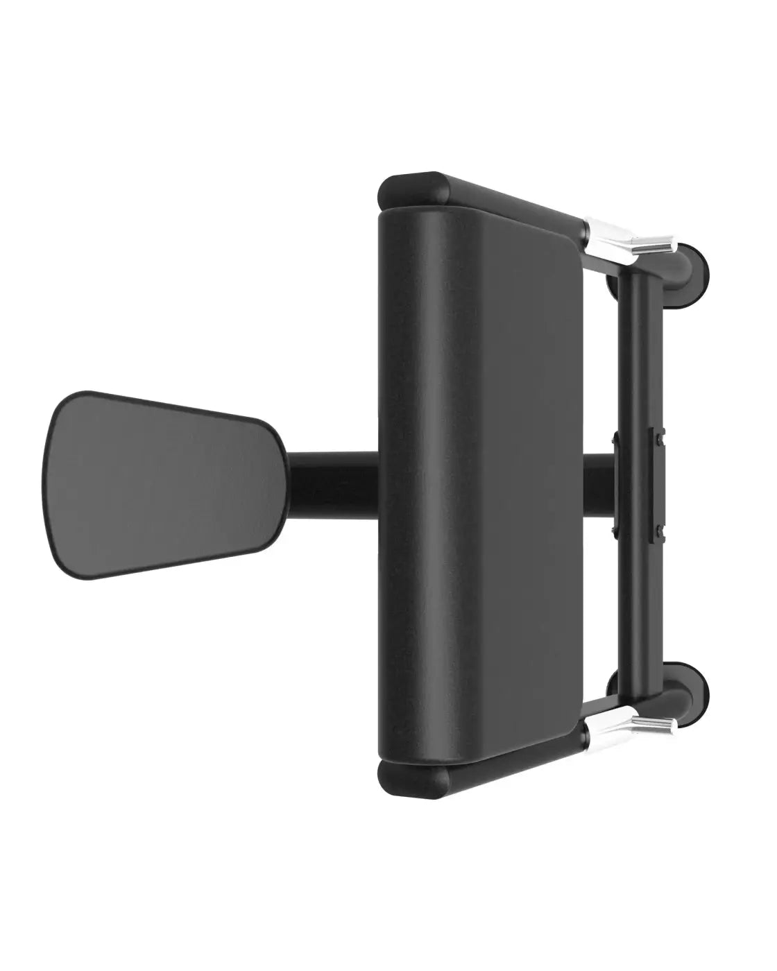 Black tablet mount with sleek minimalist design and adjustable arm for secure device holding in elite series preacher curl home gyms