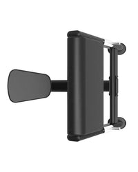 Black tablet mount with sleek minimalist design and adjustable arm for secure device holding in elite series preacher curl home gyms