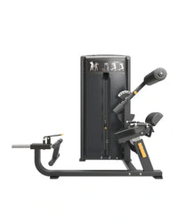 Pro Series black and yellow hamstring curl machine with adjustable weight stack and padded seat for home ab and back workouts