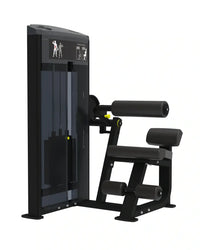 Pro Series black rubber-cushioned seated back extension machine with yellow accents for home fitness abdominal crunch