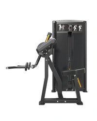 Black metal pro series bicep tricep cable machine with yellow accents and instructional diagrams on back panel uk delivery