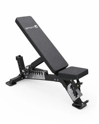Adjustable weight bench with a black padded backrest and seat on a silver metal frame, photographed on a clean white background. The brand name 'armguru' is visible on the backrest.