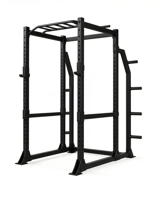 Black metal pro series full power rack with adjustable height bars and integrated pull-up bar uk delivery available