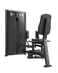 Black metal and plastic hamstring curl machine with adjustable weight stack from the Pro Series inner outer thigh home workout