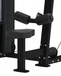 Pro Series lat pulldown fixed features a black padded seat with a sturdy metal frame designed for home gyms