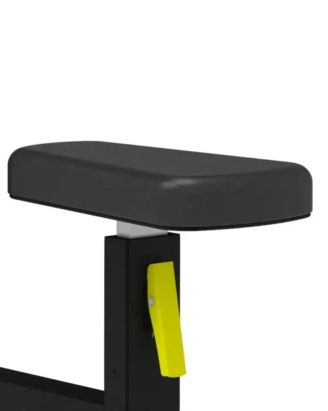 Pro Series lateral raise bench with black padded seat and bright yellow adjustment lever on black metal frame for home fitness