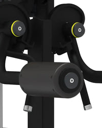 Pro series lateral raise black cylindrical weight roller with yellow adjustment knobs and metallic end caps for home fitness