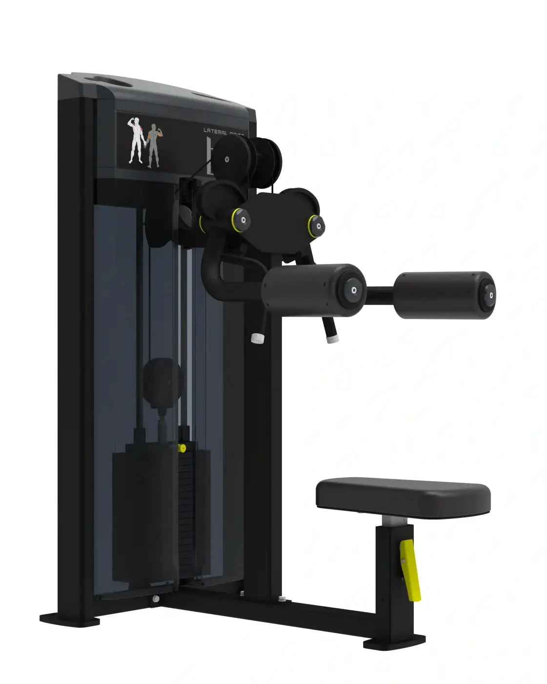 Pro Series lateral raise home fitness machine in black and yellow with sleek modern cable design for strength training