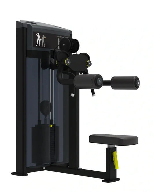 Pro Series lateral raise home fitness machine in black and yellow with sleek modern cable design for strength training
