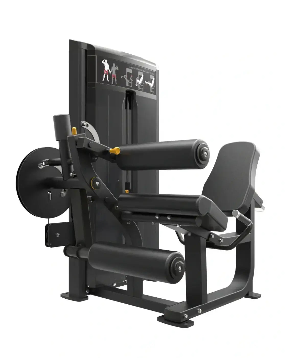 Black pro series leg extension leg curl machine with padded seat and weight stack for home fitness use