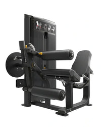 Black pro series leg extension leg curl machine with padded seat and weight stack for home fitness use