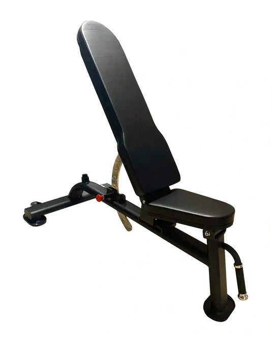 Black pro series multi adjustable bench with padded seat and backrest, metal frame, and height adjustment for home use