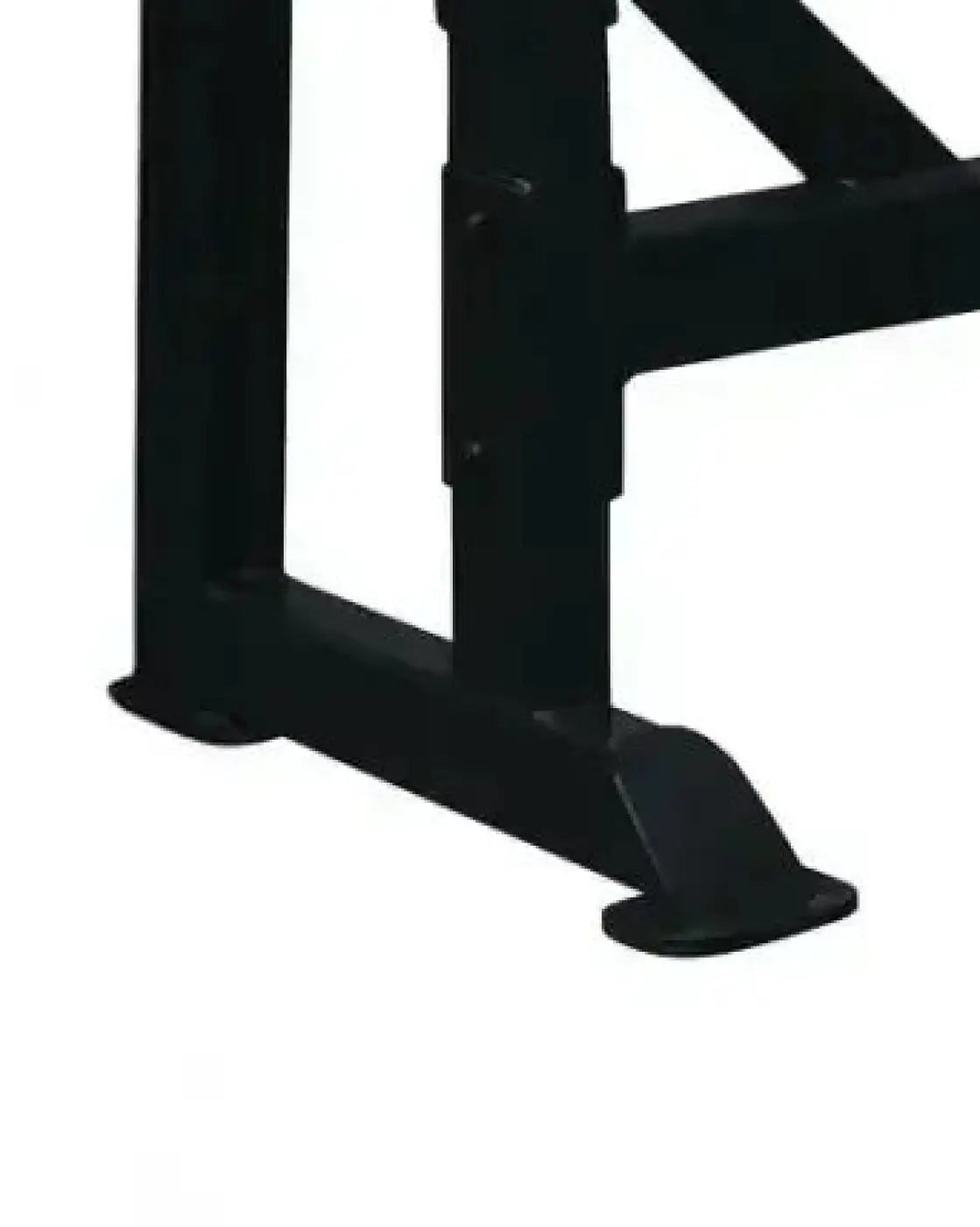 Black metal weight rack stand with sturdy triangular frame and footplates for pro series olympic incline bench home workout