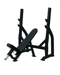 Pro series black olympic incline bench with adjustable incline and safety bars for home workout use