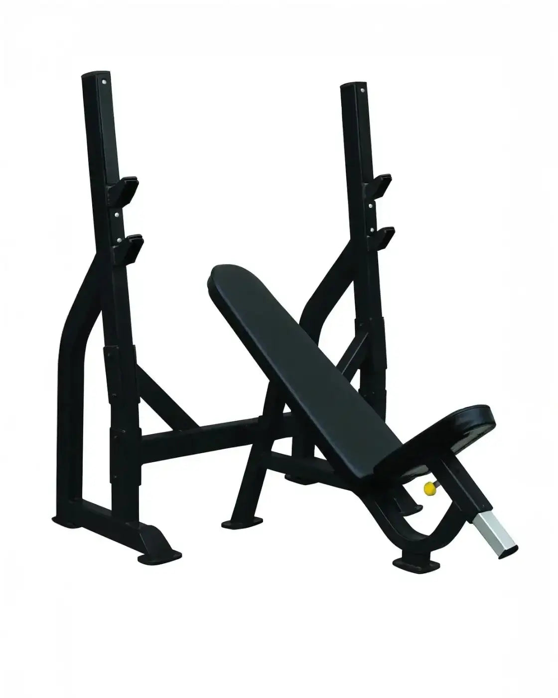 Black pro series olympic incline weight bench with adjustable incline and safety bars for home workout use