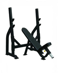 Black pro series olympic incline weight bench with adjustable incline and safety bars for home workout use