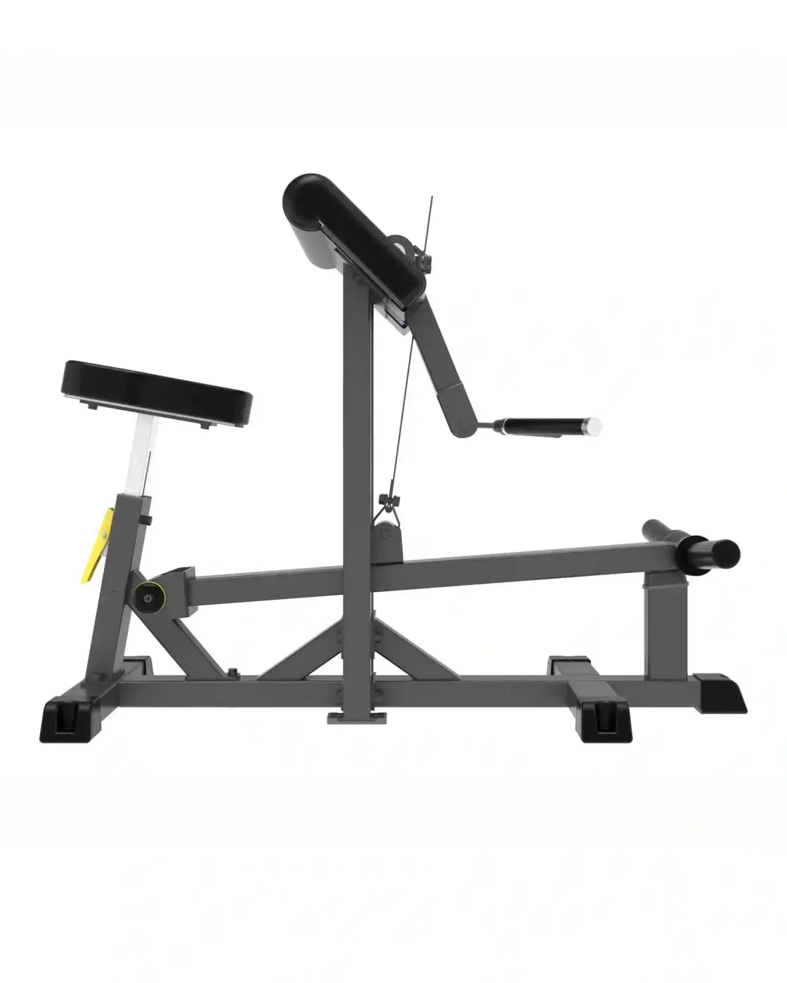 Pro Series plate loaded back extension machine in black and gray with padded seat and weight cable system uk delivery