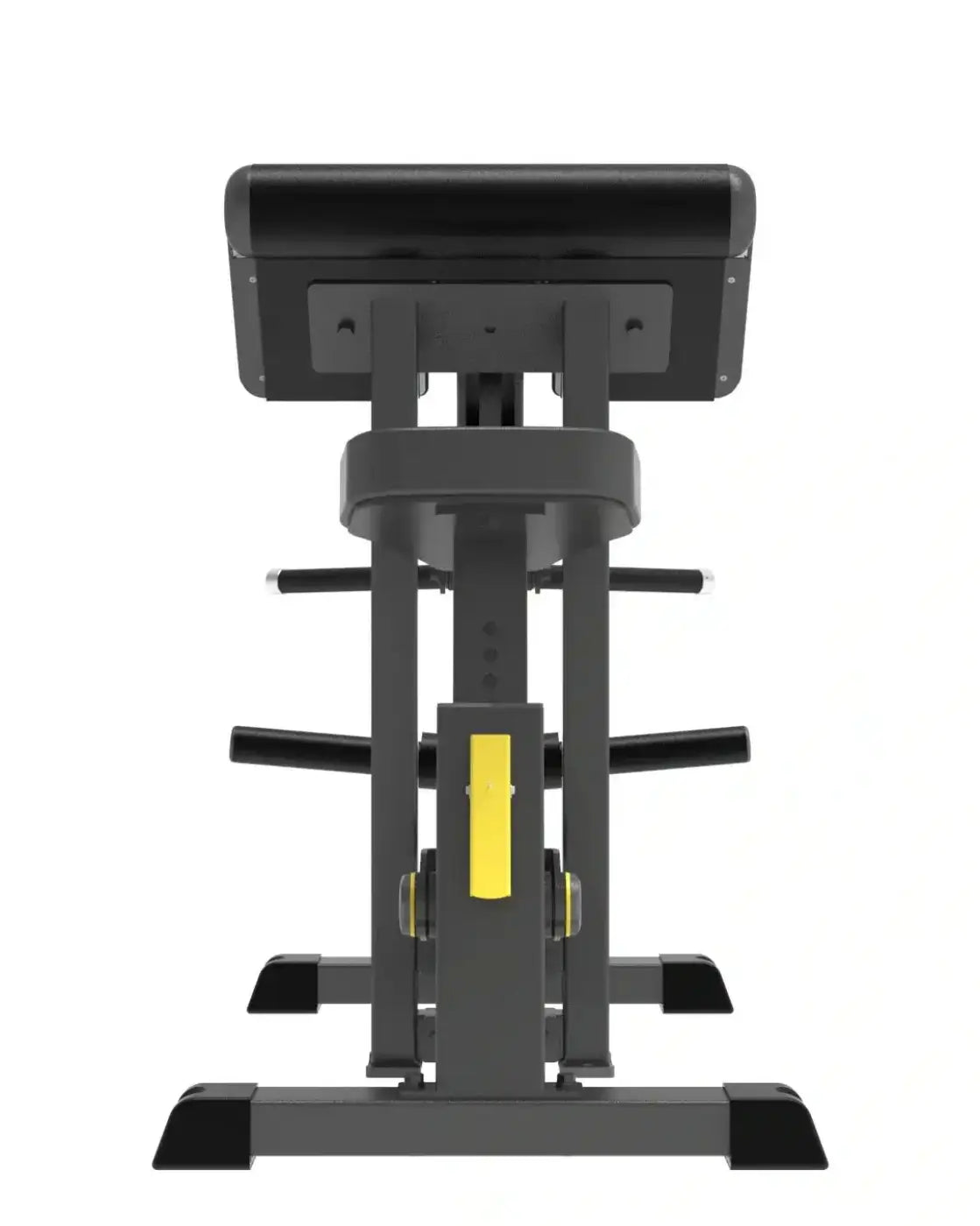 Pro series plate loaded bicep curl bench with black upholstery yellow adjustment lever and metal frame for uk delivery