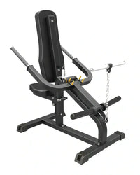 Black metal pro series plate loaded workout bench with adjustable backrest and attached chain for resistance training