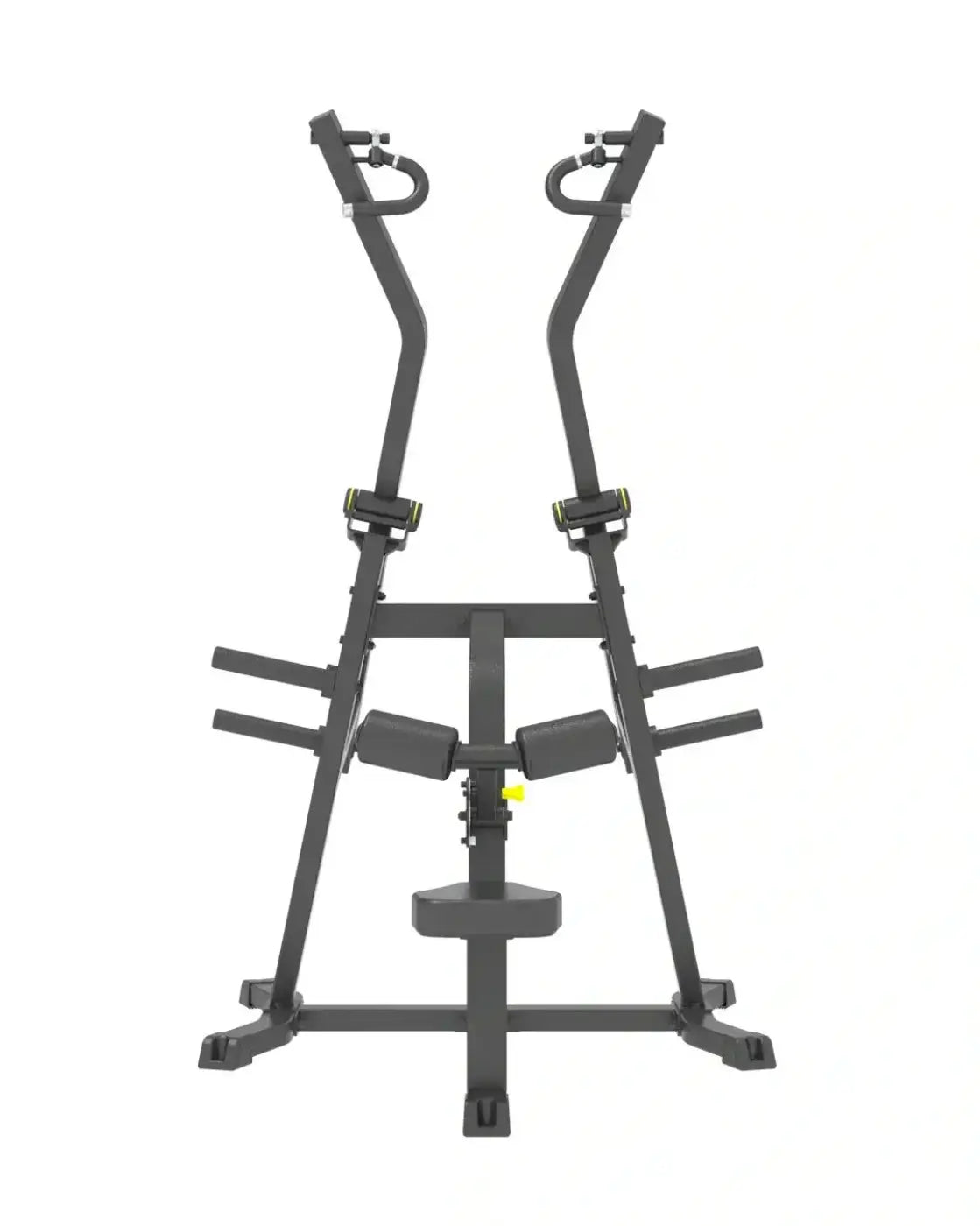 Black metal pro series plate loaded lat pulldown machine with adjustable handles and padded seat for home fitness