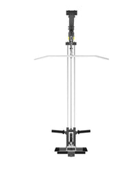Pro series plate loaded lat pulldown seated row attachment in black and silver with adjustable weight and padded handles