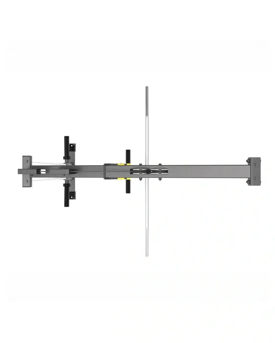Gray metal pro series plate loaded lat pulldown and seated row attachment with black accents and central handle bar