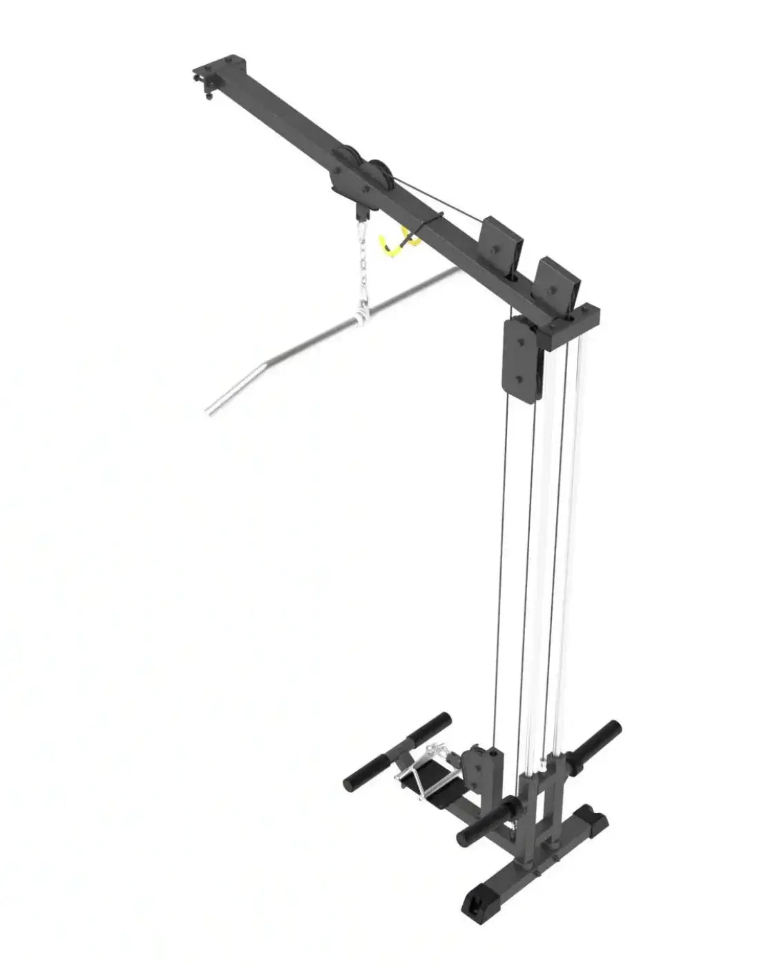 Black metal pro series plate loaded lat pulldown seated row attachment with adjustable height and weight stack