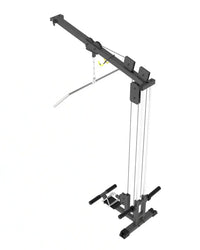 Black metal pro series plate loaded lat pulldown seated row attachment with adjustable height and weight stack