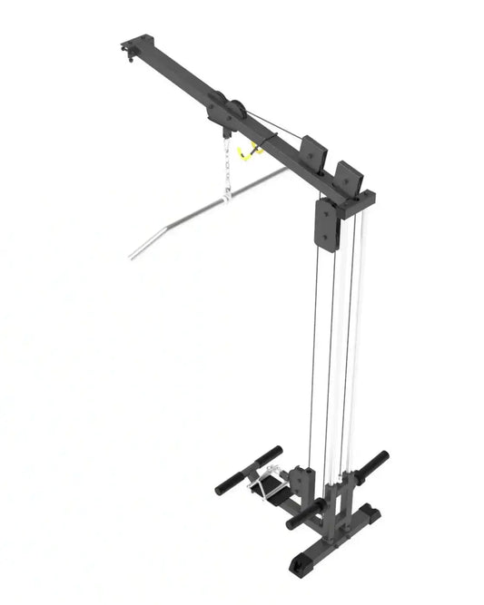 Black metal pro series plate loaded lat pulldown seated row attachment with adjustable height and weight stack